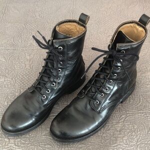 Frye Black Leather Men/women Lace-Up Boots